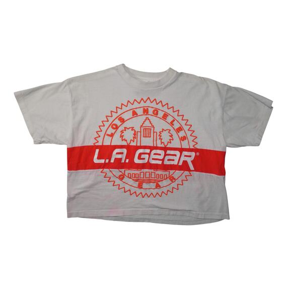Vintage L.A. Gear Los Angeles Cropped Graphic T-Shirt White Red Logo  Size 21x18 - Picture 1 of 7